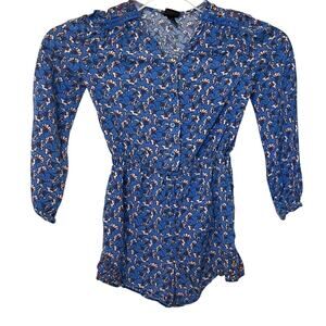 ART CLASS LONG SLV BUTTON RND NECK MID-RISE ROMPER, GIRLS, S(6/6X), BLUE BEIGE